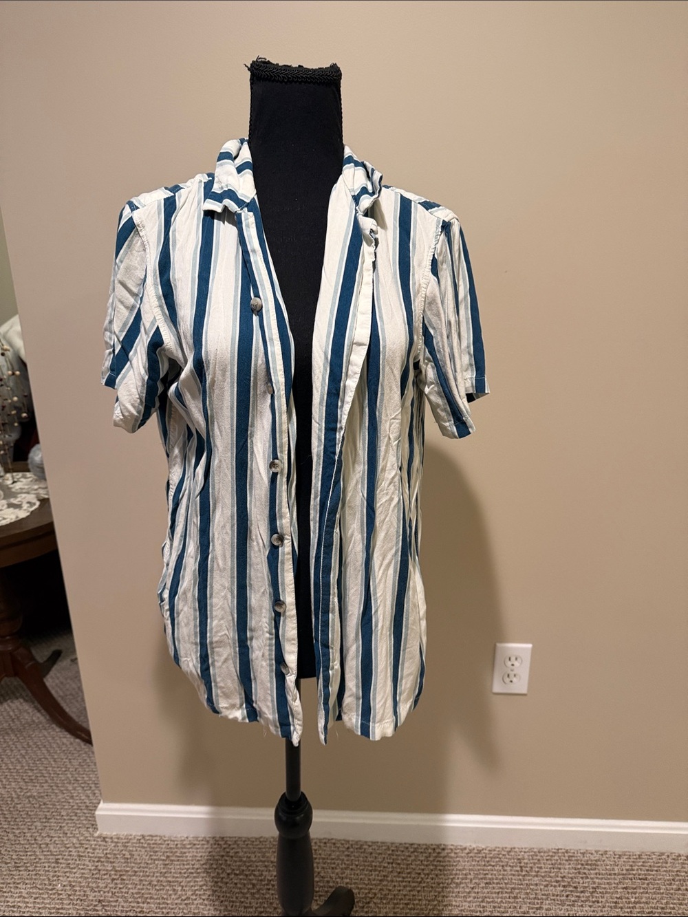 PacSun Blue and White Striped Short-Sleeve Shirt